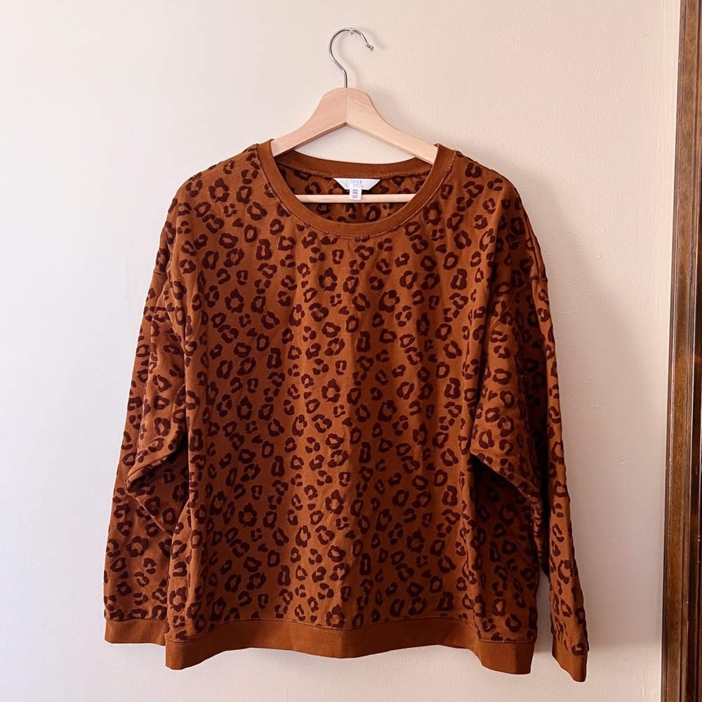 2X Animal Cheetah Print Lightweight Long Sleeve French Terry Cloth Sweatshirt